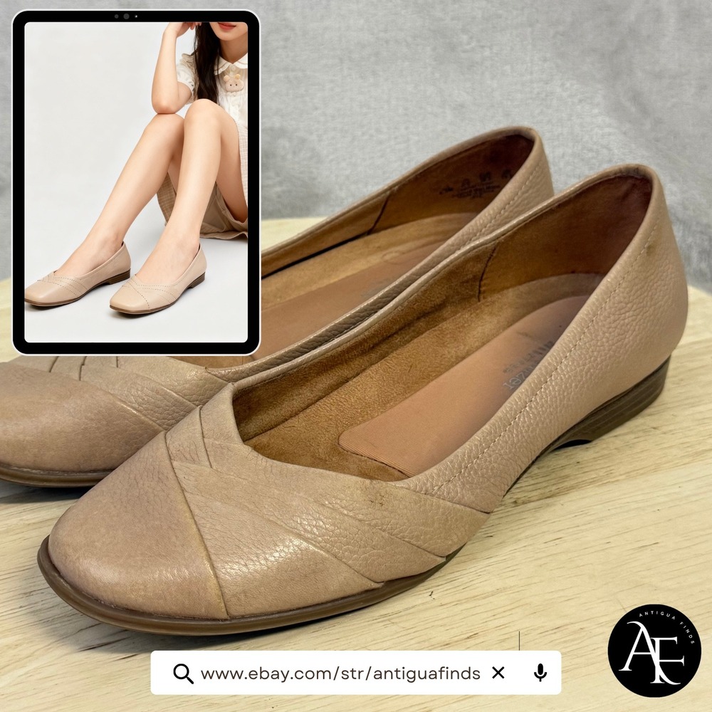 Naturalizer Jaye Tan Leather Ballet Flats Pleated Toe N5 Contour Womens 8.5 M